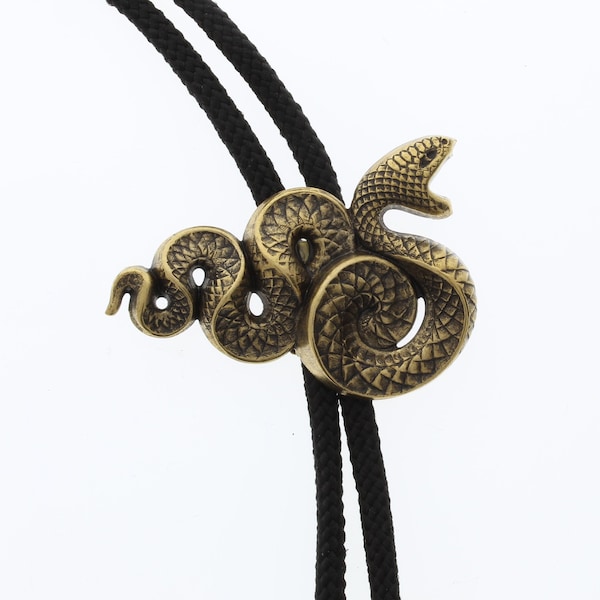 Western Bolo Tie, Antique Gold Snake Lariat, , 36" Black,