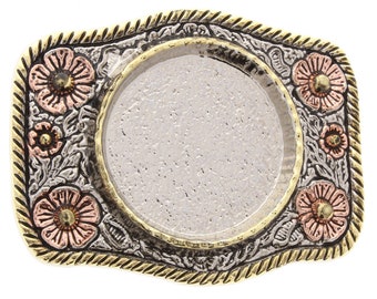 Silver Dollar Coin Bezel Belt Buckle Base with D-ring, Interchangeable, Silver, Copper and Gold, 1 each   (BU117MC)
