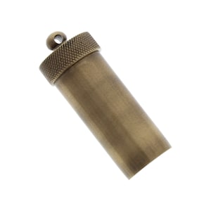 Round Brass Pill Canister Vial Pendant, 1.62 inches, screw on and off cap, antique brass or gold plate, Each
