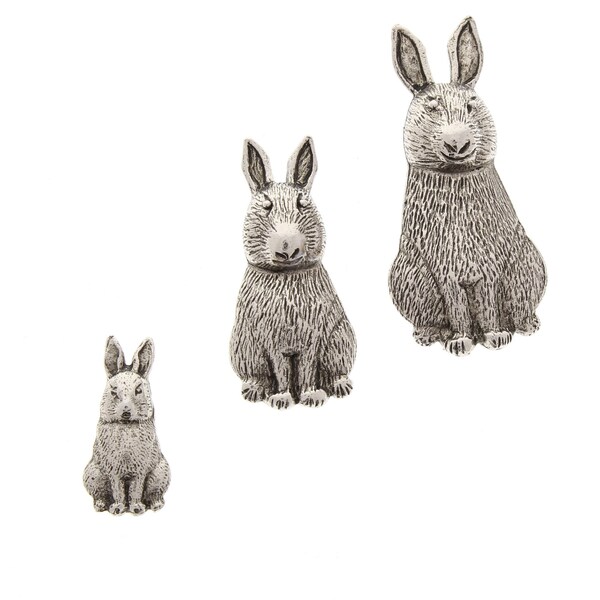 Rabbit Charms, 3 sizes in antique silver, zinc, Made in USA, Pack of 2