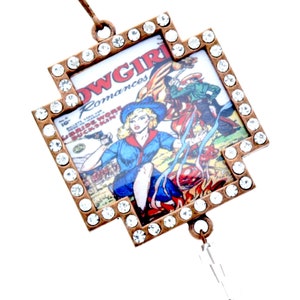 Vintage Campfire Cowgirl-kunsthanger, kristal op koper of roze kristal op zilver, kruislijst, 48 mm, verpakking van 3