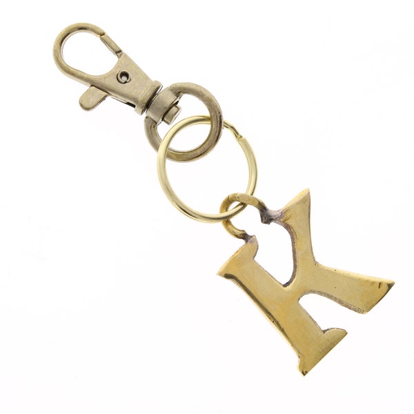 Gold Initial Letter Alphabet Keychain, A - Z, Solid Polished Brass cast letters, Made in USA, sold by letter, Each