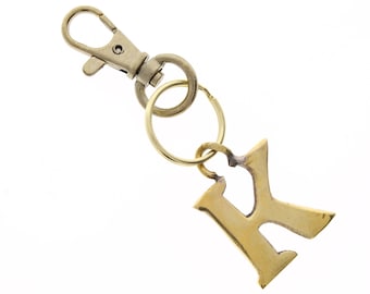 Gold Initial Letter Alphabet Keychain, A - Z, Solid Polished Brass cast letters, Made in USA, sold by letter, Each