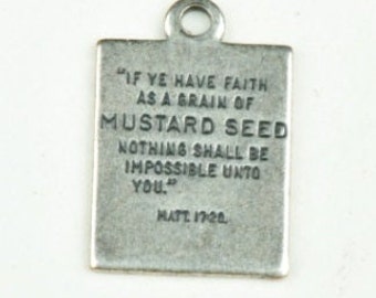 Vintage Bible Scripture &quot;Faith of a Mustard Seed&quot; Charm, Antique Silver or Antique Gold, Mt 13:31, Pack of 6