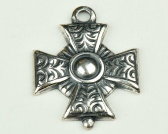 Dije de cruz de Malta, 16 x 20 mm, plata clásica, fabricado en EE. UU., paquete de 6