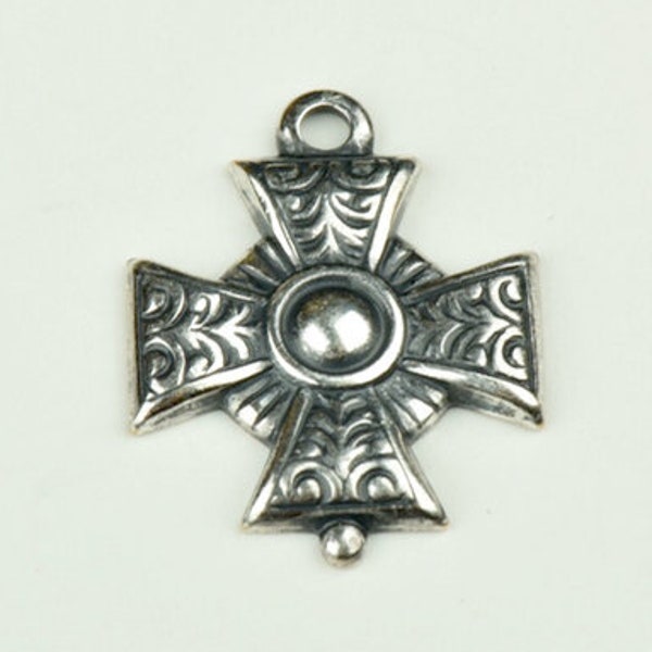 Maltese Cross Charm, 16x20mm, Classic Silver, Made in USA, pack of 6