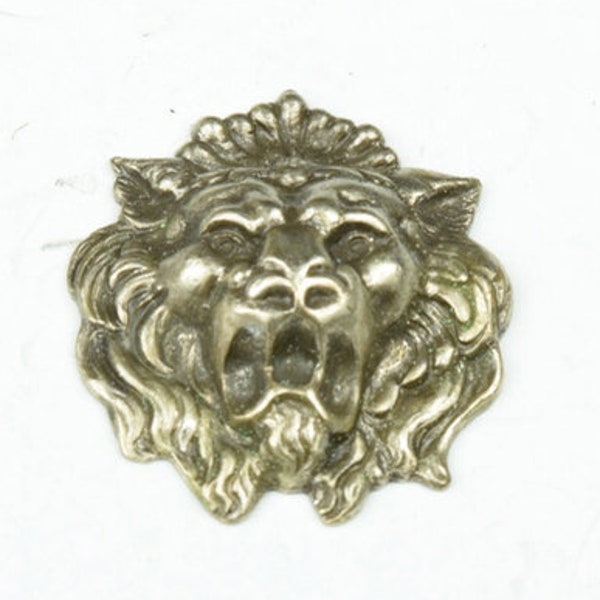 Lion Head Charms Stampings for earrings, buttons, 27mm, A Klein inspired, antique silver, Made in USA, pack of 3