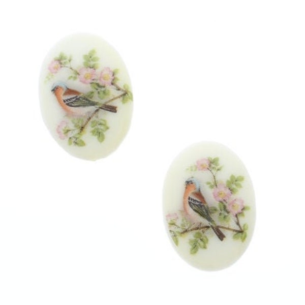 Vintage 25mm Vintage Cameo Bird Cabochons, White, Pink, Red, Black, Green, German Litho Print, pack of 2  OE-171/2