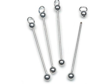 Add-a Bead Pendant, Bright silver plated, 2.5 inches height, 1.4 mm post, 6mm balls, Pack of 4 (N7012)