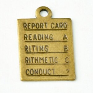 Vintage Report Card Charm, oro antiguo, Hecho en EE.UU., paquete de 6