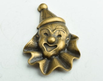 Circus Clown Charm Stamping, antique silver or antique gold, Made in USA, pack of 2    (3303)