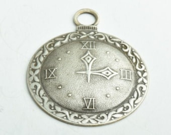 Watch Clock Face Stamping Pendant, antique silver, made in USA, pack of 2