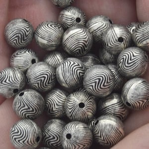 Vintage 10mm Swirled Round Beads, Antique Silver Beads, pack of 31  8348.95