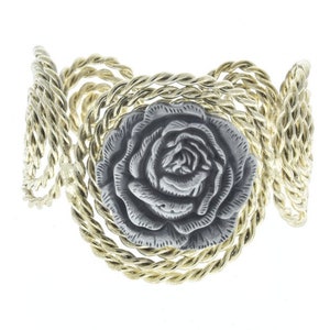 Rose Flower Cuff, Antique Silver and Antique Gold, handmade, Each
