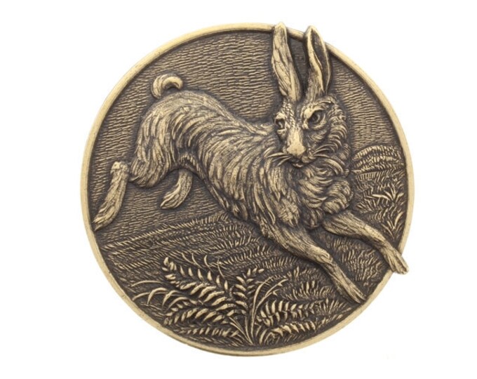 Rabbit Medallion, Stamped, Antique Gold, 2