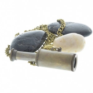 Telescope SpyGlass Pendant Steampunk Necklace, Burnished Gold Brass, 24&quot; length, P4426AG