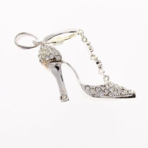 2&quot; Glass Slipper Crystal Shoe Pendant, Silver and Crystal, with bail, Each