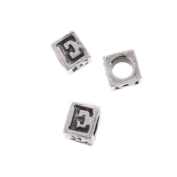 A - Z Alphabet Letter Silver Block Cube Bead, 8mm, Cast Metal, pack of 12