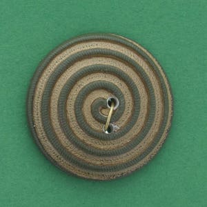 Vintage Spiral Button, 2 hole,  26mm, green with  gold, made in Germany, pack of 4