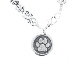 Pulsera con estampado de pata y dije "Frótame la barriga" en cadena de plata de 7.5", con cuentas, en caja de regalo, hecha a mano en EE. UU. Cada una