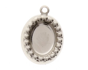 Oval Bezel Stampings Charms, Antique Silver, 13x11 oval, pack of 6