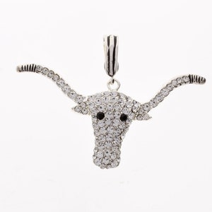 Longhorn Pendant, 3.25x1.5 inch, Silver and Crystal with Magnetic Clasp, each