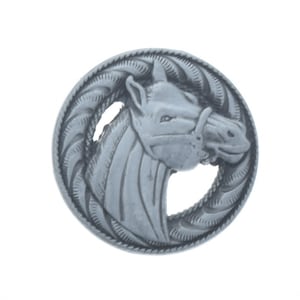 Concho testa di cavallo, argento antico o rame antico, 2 rivestimenti, attacco posteriore a vite, ciascuno