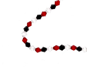 6mm Red, Black, Clear Crystal Faceted Bi-cone Crystal Beads, 6mm, Bead Strand