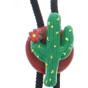 cactus Bolo Tie on 36&quot; Cord with silver tips, Antique Silver Plating
