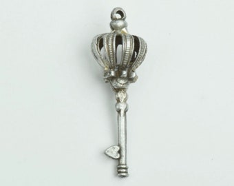 Clé squelette couronne 54 mm, boucle sur le dessus, argent vieilli, lot de 2