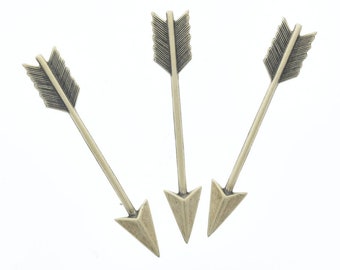 Arrow Charm, 58mm, antique gold, Pack of 3