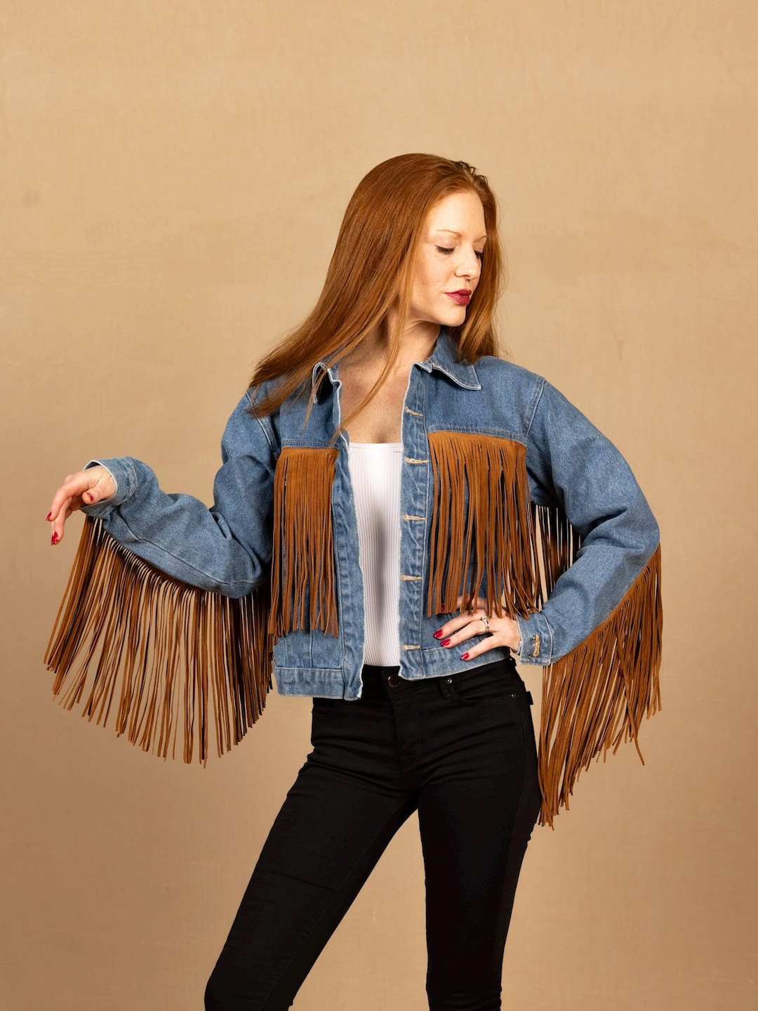 STARS&STRIPES fringe design suède jacket Stars & Stripes Western Fringes Jacket Brown Leather 90s