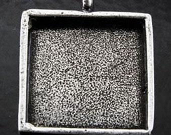 3 Deep Dish Bezel Pendants, 1" Square Tray, Choose antique silver, antique gold, or copper, Pack of 3