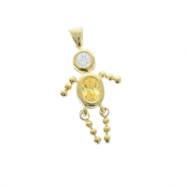 Birthstone Baby Boy Necklace Charm, Yellow Topaz Crystal CZ, gold plated, 28mm, Each