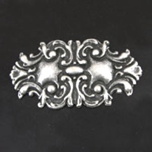 72mm Vintage Ornate Barrette Metal Stamping, Antique Silver, Made in USA, pack of 2