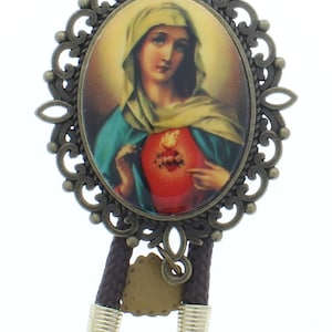 Sacred Heart bolo, tie , black cord hand made in USA