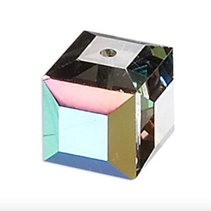 Swarovski Crystal Square Bead, 10mm, 8mm, 6mm, 4mm, Heliotrope (purple AB), #5601 Faceted Cube Shape, pack of 1, 2, 4 or 12
