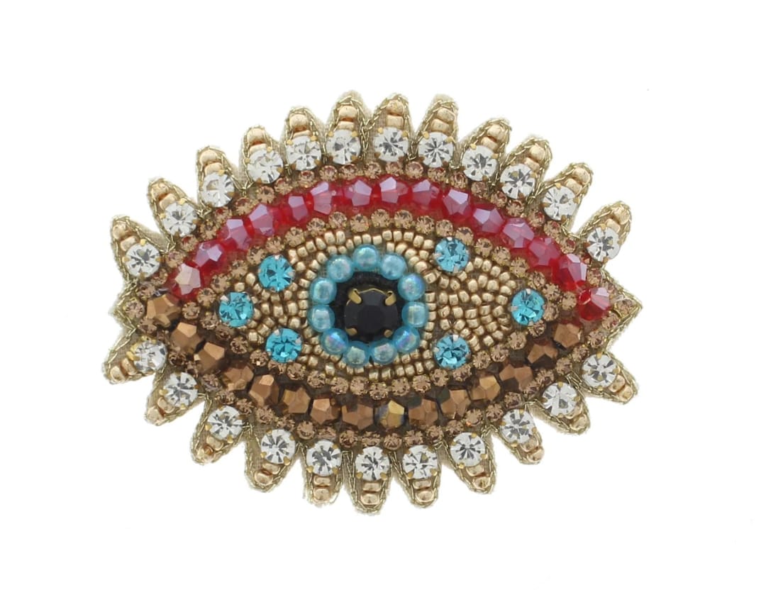 Eye Shaped Pin 48mm X 61mm Colorful Evil Eye Beaded Pin - Handmade Embroidered Brooch ...