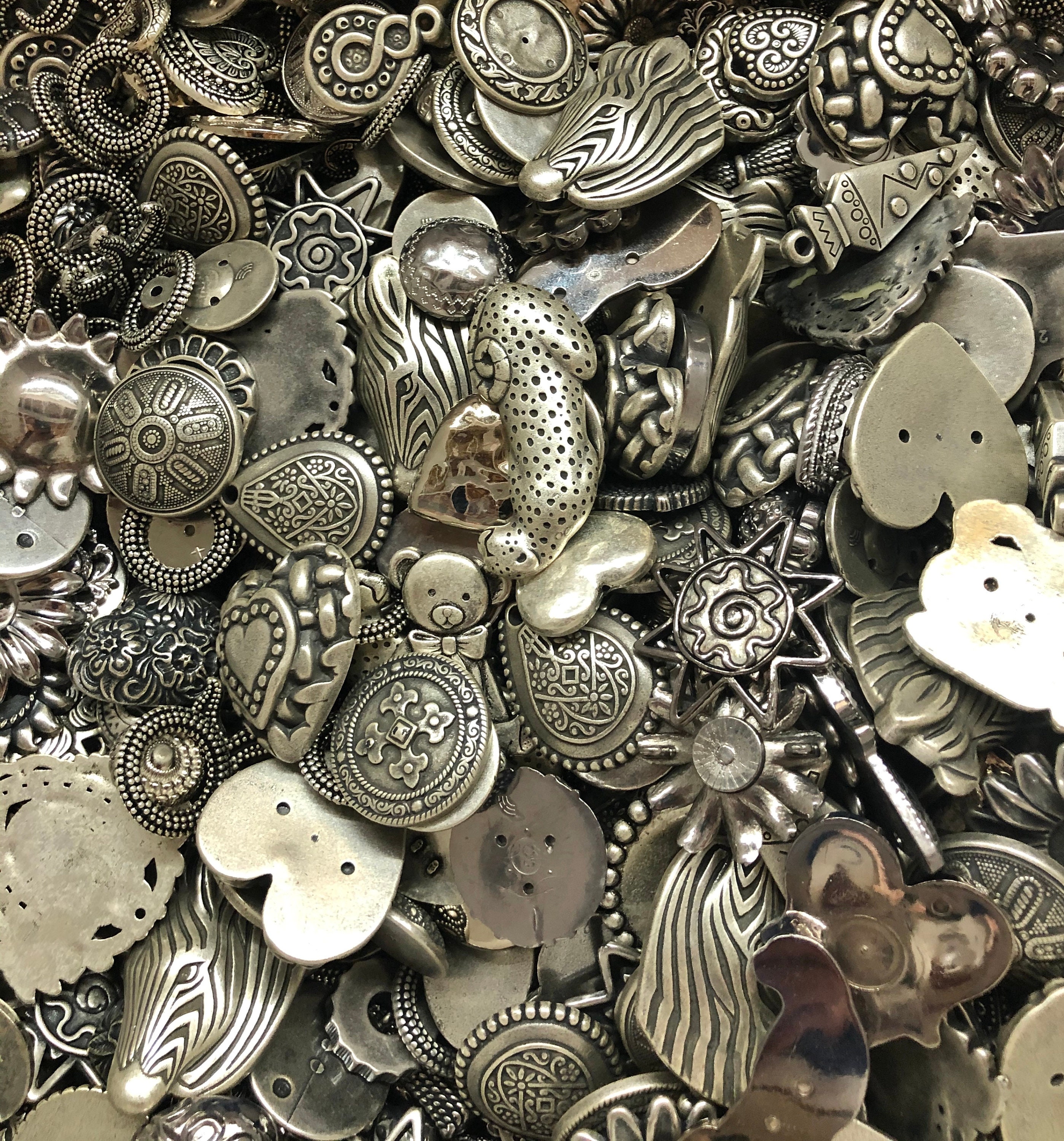 Vintage Buttons & Cabochons, Antique Silver or Gold, Flat