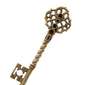 Filigree Victorian Steampunk Skeleton Key Charm Pendant, 68mm, Antique Gold, Pack of 6