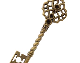 Filigranowa zawieszka w kształcie klucza szkieletowego w stylu wiktoriańskim w stylu steampunk, 68 mm, antyczne złoto, opakowanie 6 sztuk