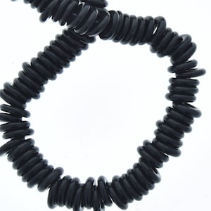 10mm Vintage Disc Beads, flat round black, 12 inch Strand