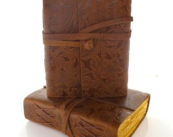5"x7" Flower Embossed Leather Journal, each