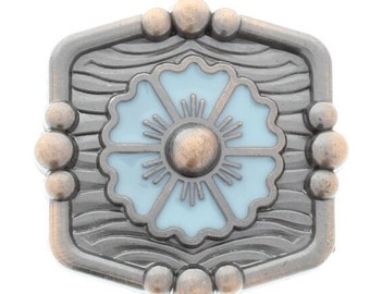 Concho de esmalte con flor turquesa, plata antigua con cierre de rosca Chicago, cada uno