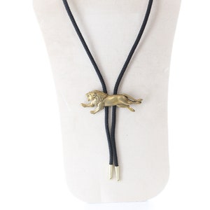 Lion  Bolo Tie with , antique brass,   Made in USA, Each