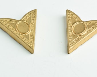 Western Collar Tip with 8x6mm Bezel, brass, Vintage, made in USA,  1 pair