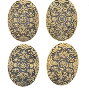 Vintage Button Covers, Floral Tapestry in antique silver or antique gold, Made in USA, 40mm x 30mm, Set of 4