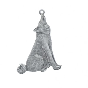 Coyote Charm, Antique Silver, Made in USA, 27mm with ring, Pack of 2