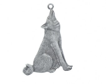 Coyote Charm, Antique Silver, Made in USA, 27mm with ring, Pack of 2