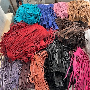 Suede Leather Fringe , 10 inch tassel  length, small lengths sold by the Inch, by color ,